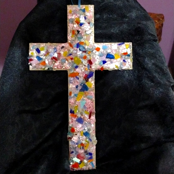 mosaic reflective and stained glass cross - Picture 3 of 3